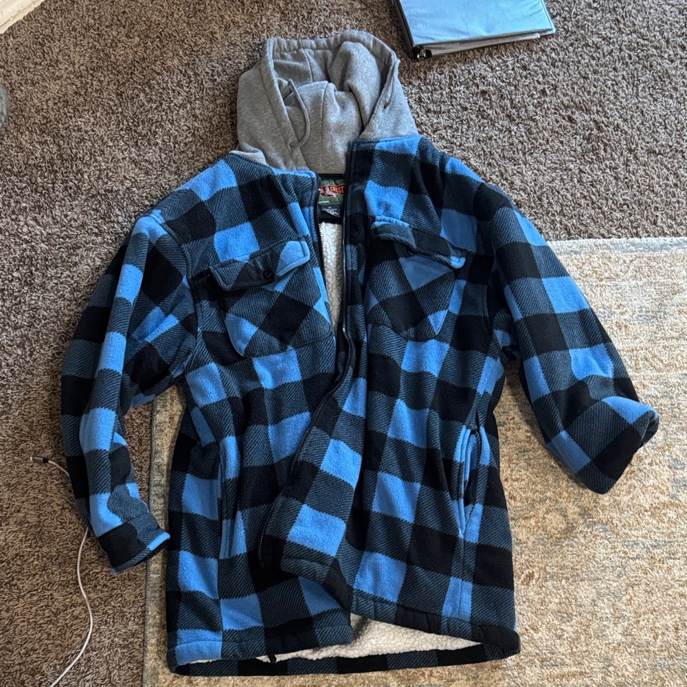 Trail Crest Blue and Black Plaid Flannel Jacket with Fleece Lining XXL